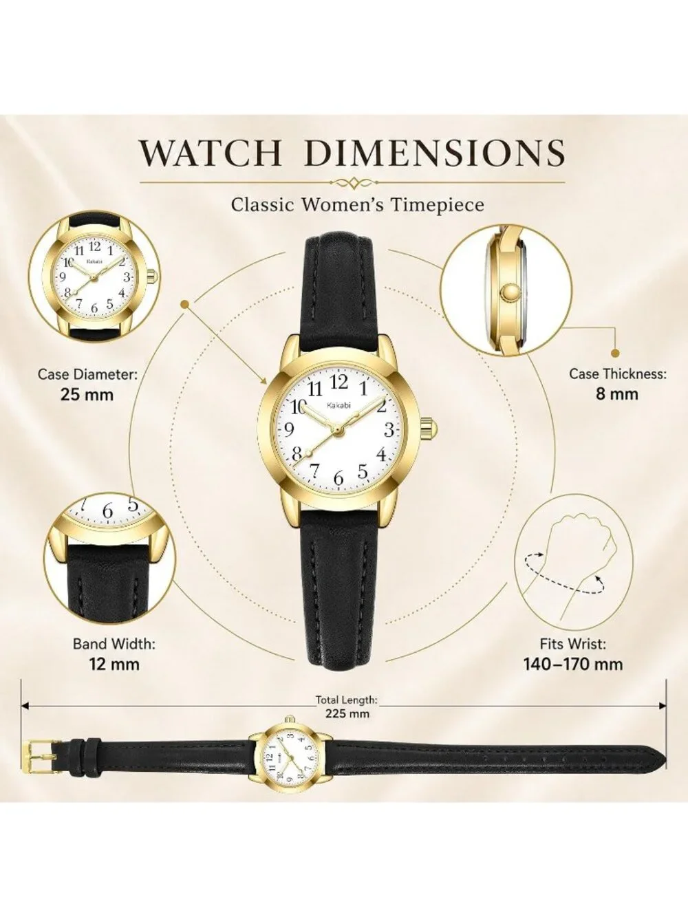Women's Black White Vintage Analog Slim Leather Strap Quartz Movement Wristwatch